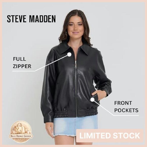 Oversized Faux Leather Bomber Jacket Classic Moto Style Chic Retro - Picture 6 of 8